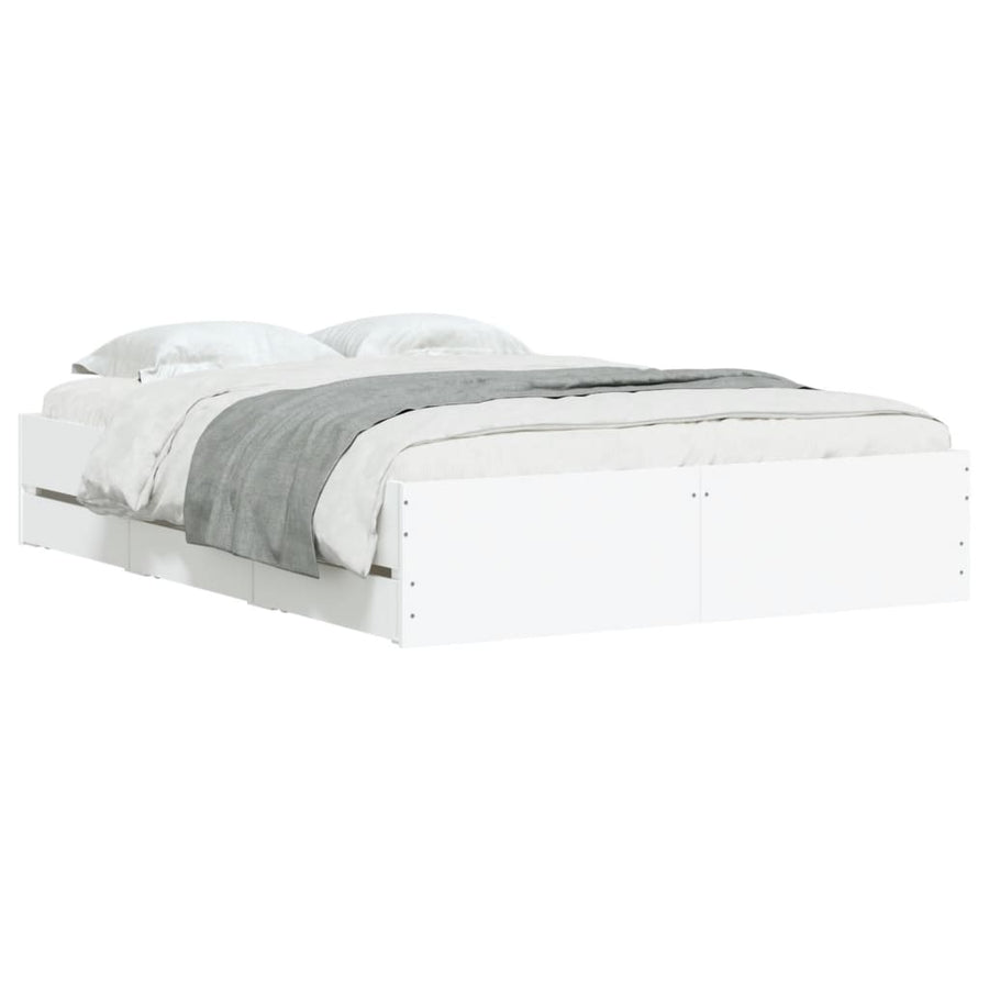 Bedframe met lades bewerkt hout wit 120x200 cm