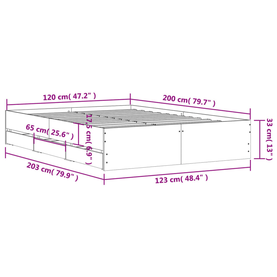 Bedframe met lades bewerkt hout wit 120x200 cm