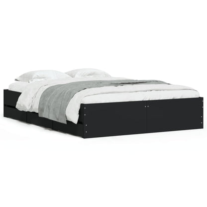 Bedframe met lades bewerkt hout zwart 120x200 cm