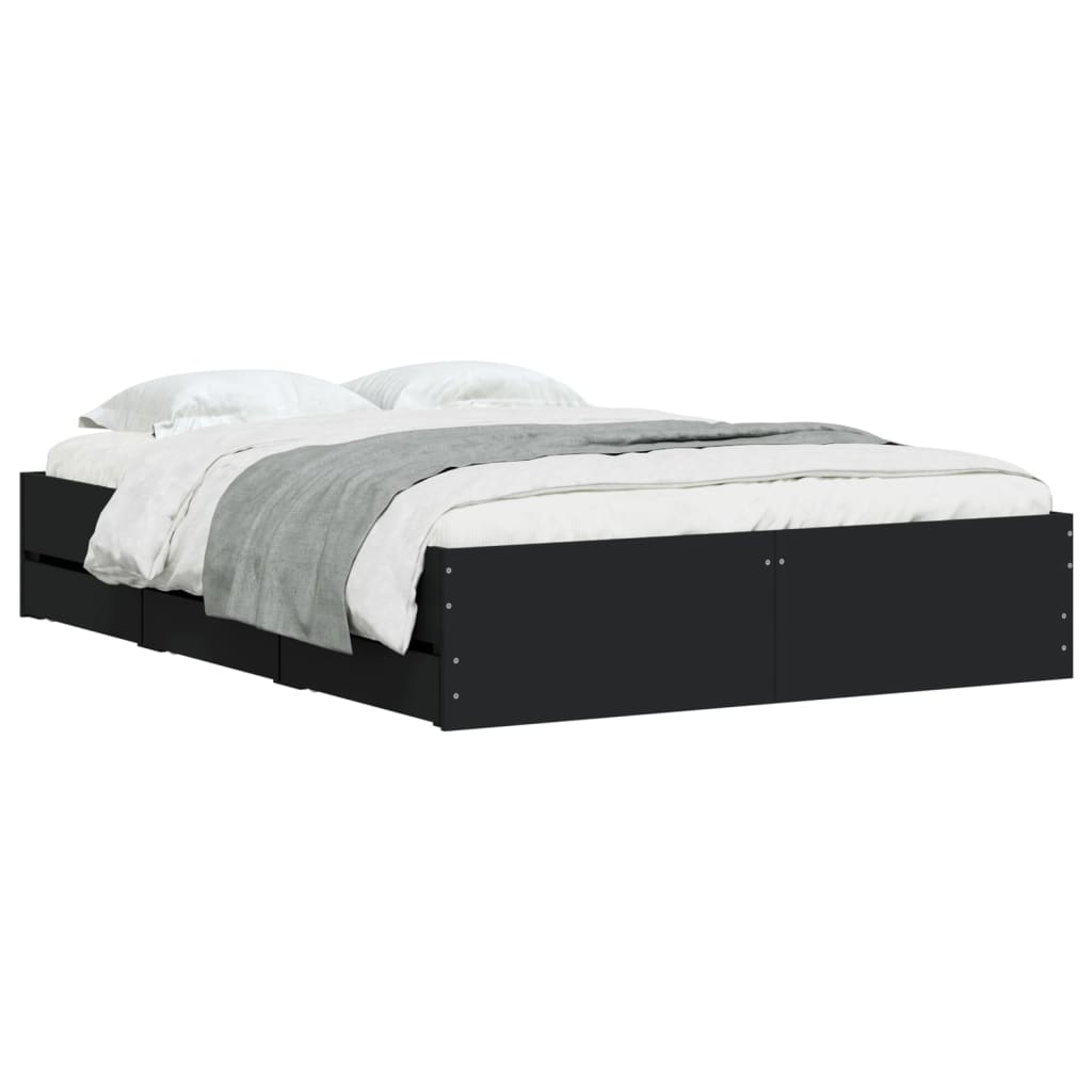 Bedframe met lades bewerkt hout zwart 120x200 cm