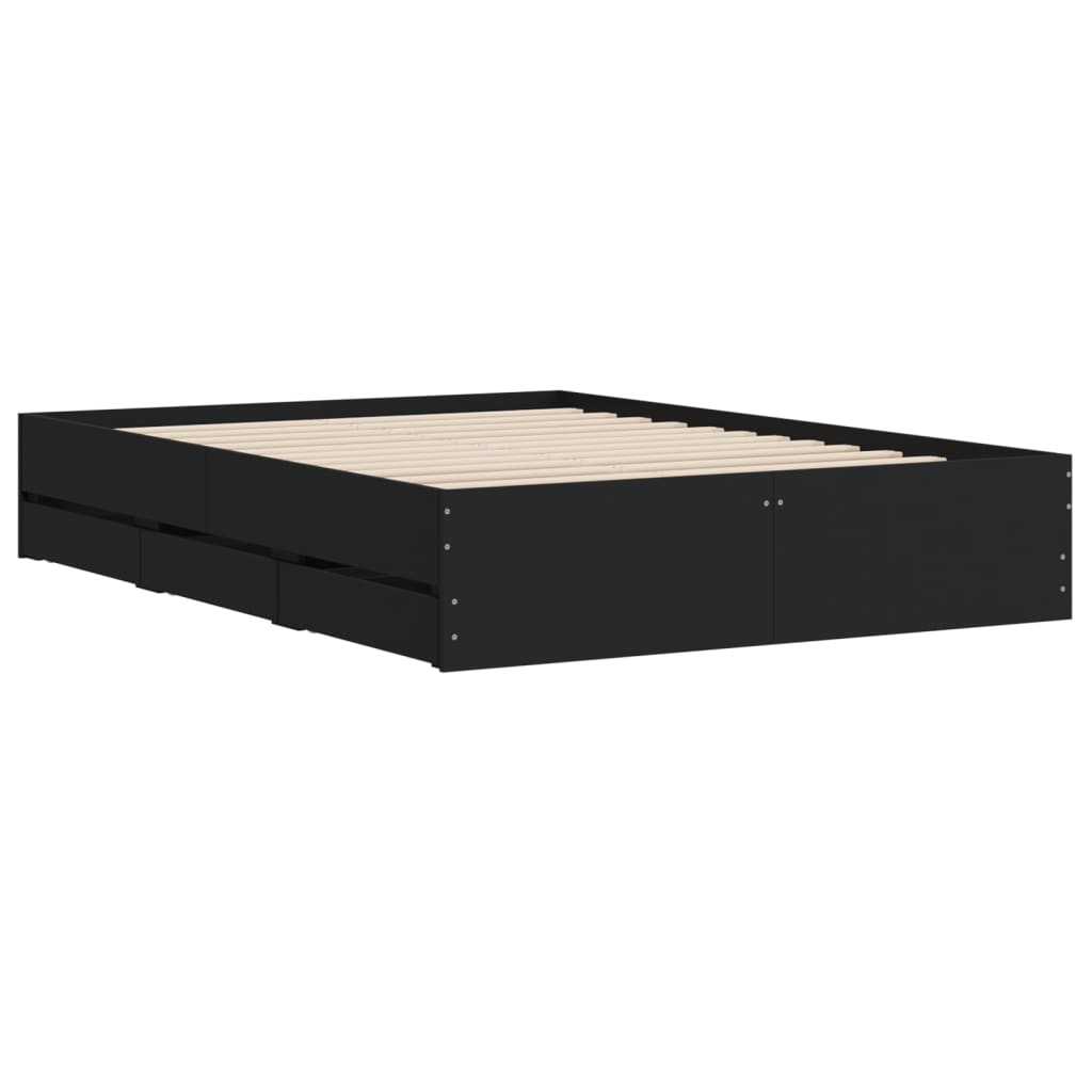 Bedframe met lades bewerkt hout zwart 120x200 cm