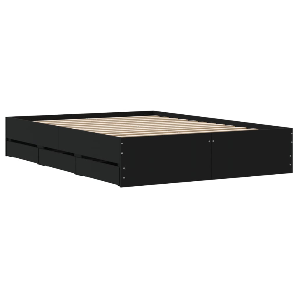 Bedframe met lades bewerkt hout zwart 120x200 cm