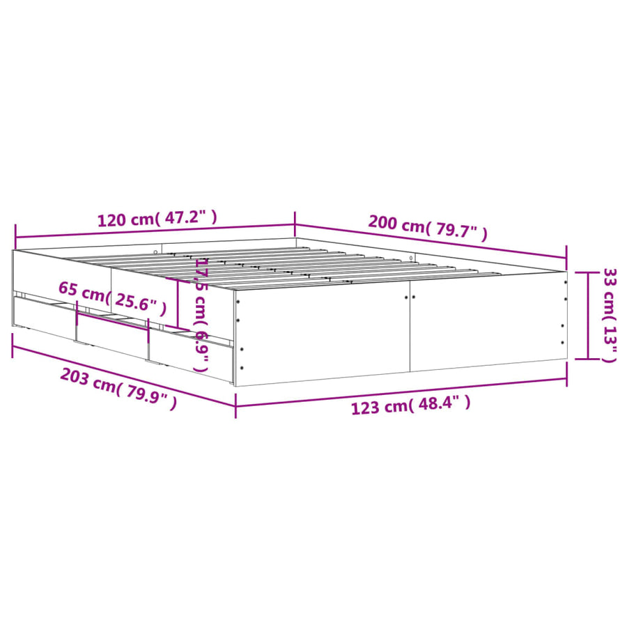 Bedframe met lades bewerkt hout sonoma eikenkleurig 120x200 cm