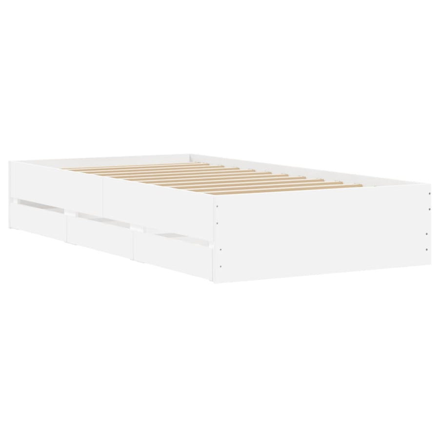 Bedframe met lades bewerkt hout wit 100x200 cm