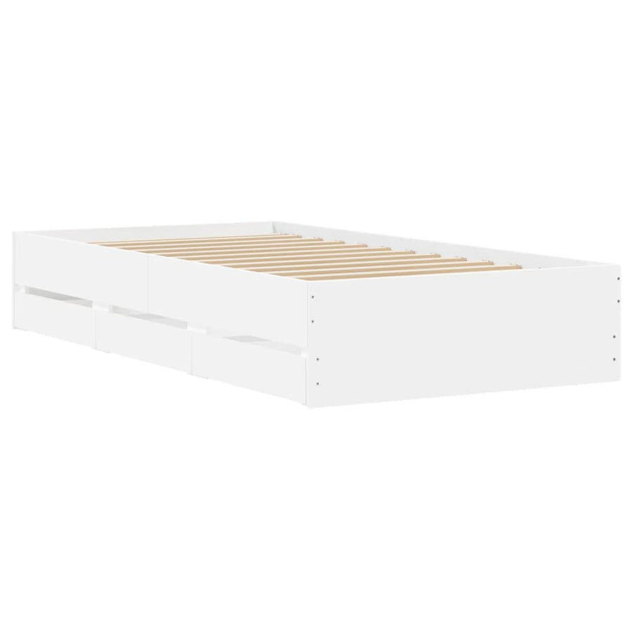 Bedframe met lades bewerkt hout wit 100x200 cm