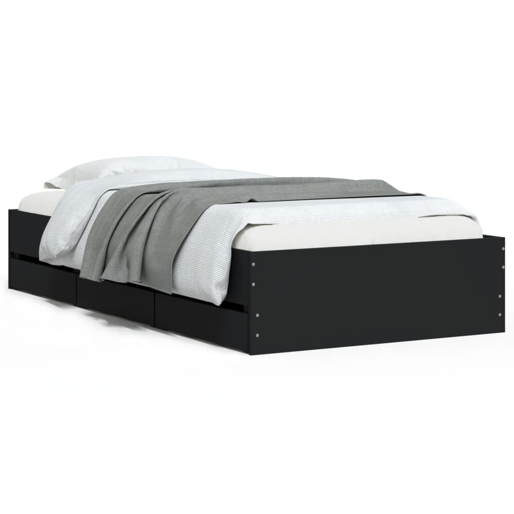 Bedframe met lades bewerkt hout zwart 100x200 cm