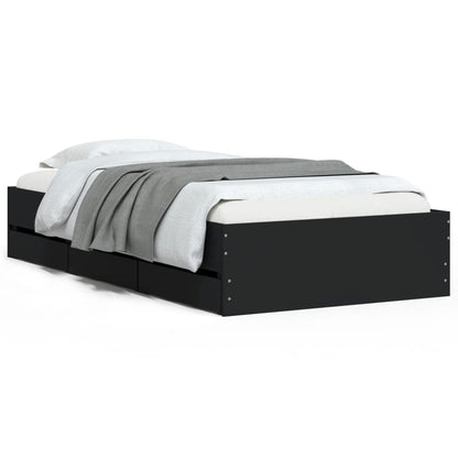 Bedframe met lades bewerkt hout zwart 100x200 cm