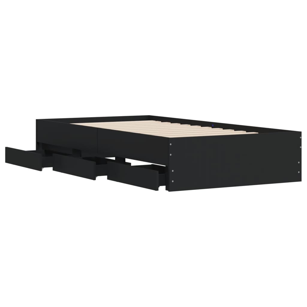 Bedframe met lades bewerkt hout zwart 100x200 cm
