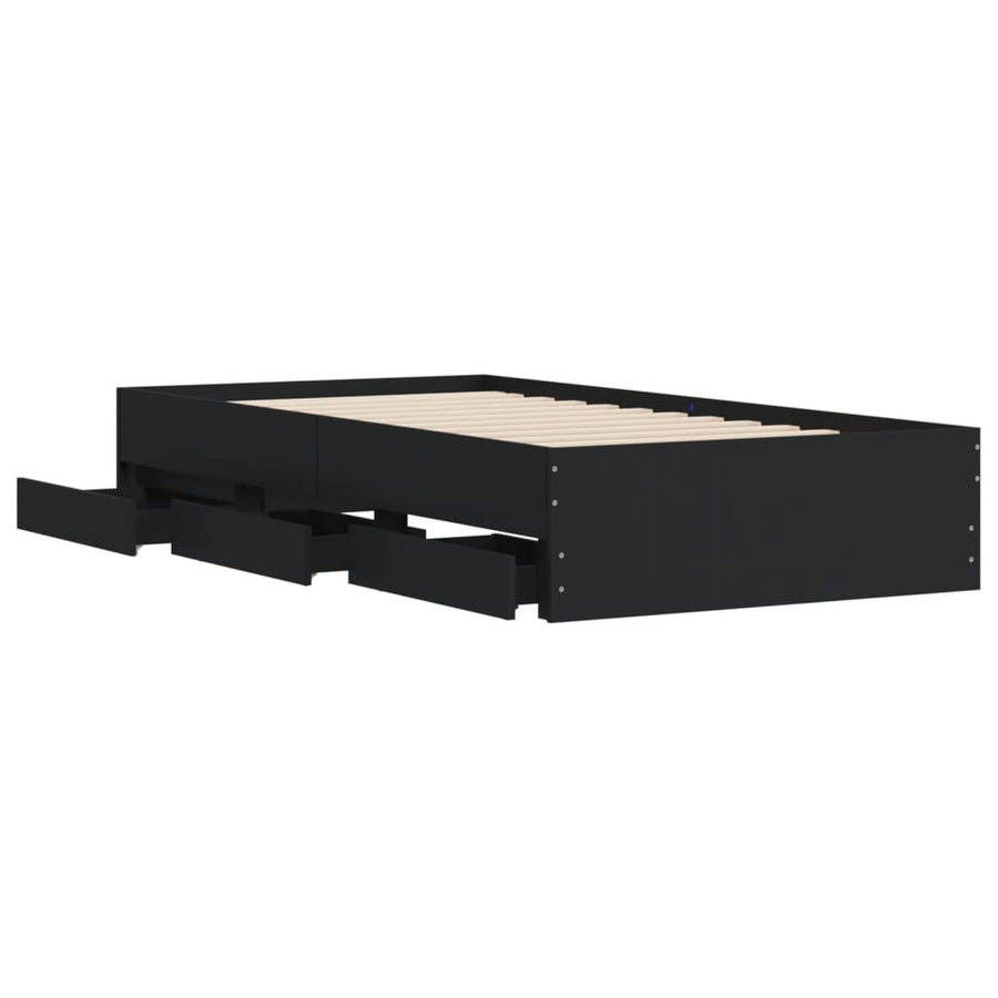 Bedframe met lades bewerkt hout zwart 100x200 cm