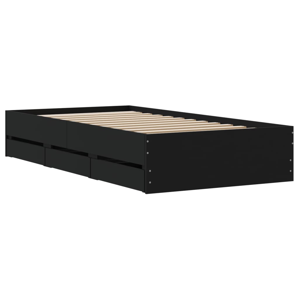 Bedframe met lades bewerkt hout zwart 100x200 cm