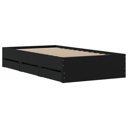 Bedframe met lades bewerkt hout zwart 100x200 cm