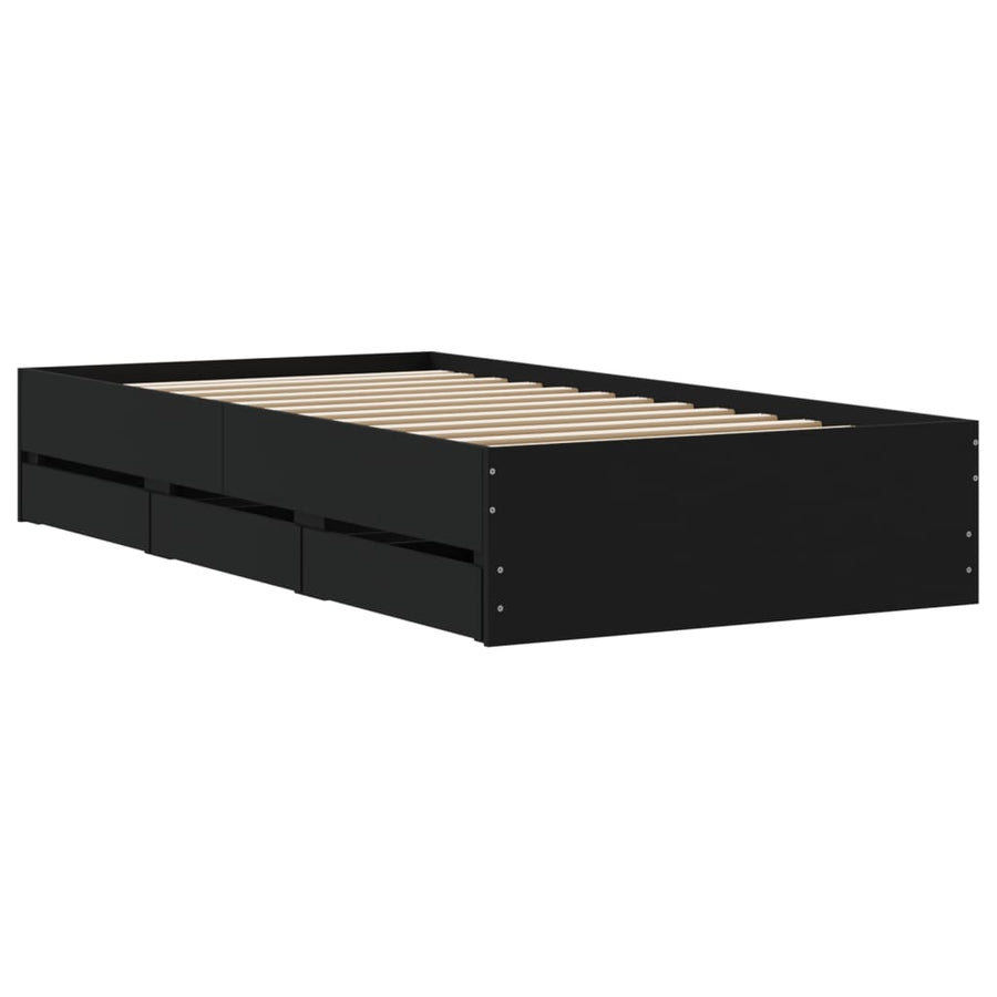 Bedframe met lades bewerkt hout zwart 100x200 cm