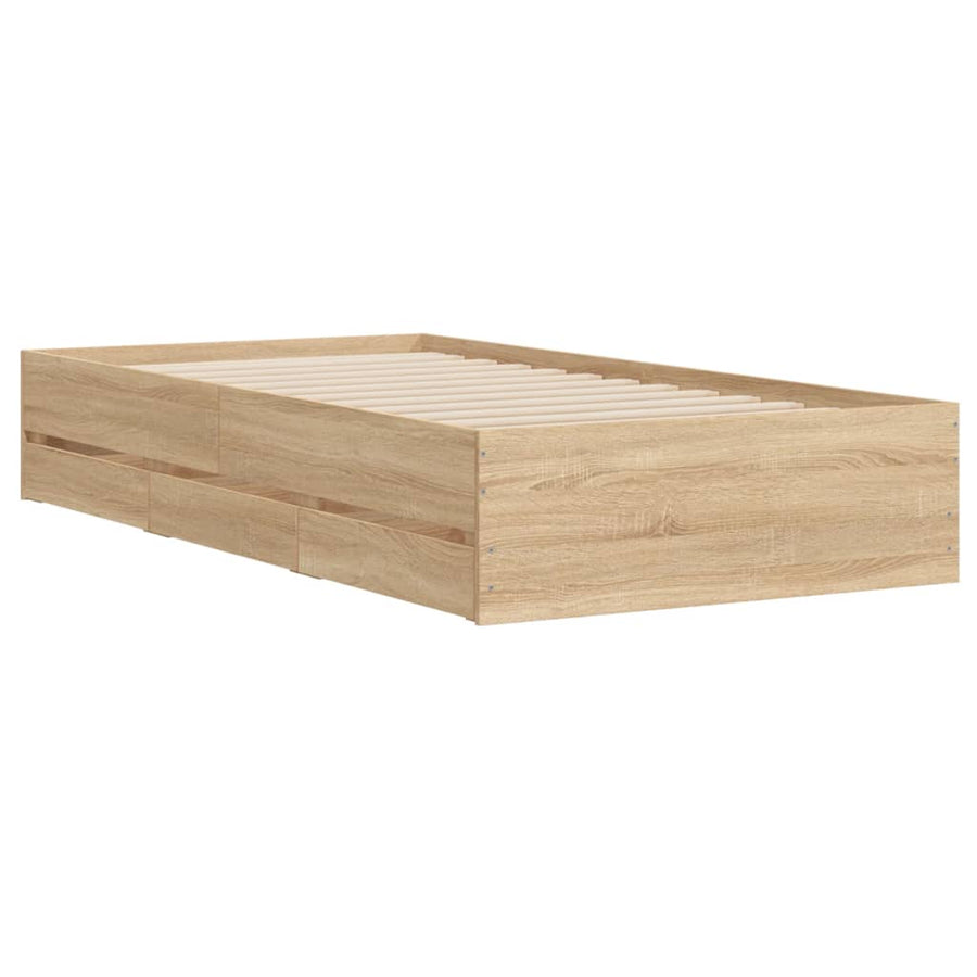 Bedframe met lades bewerkt hout sonoma eikenkleurig 100x200 cm