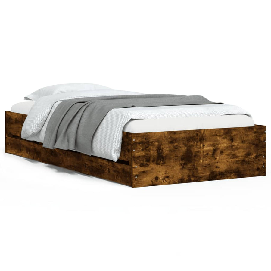 Bedframe met lades bewerkt hout gerookt eikenkleurig 100x200 cm