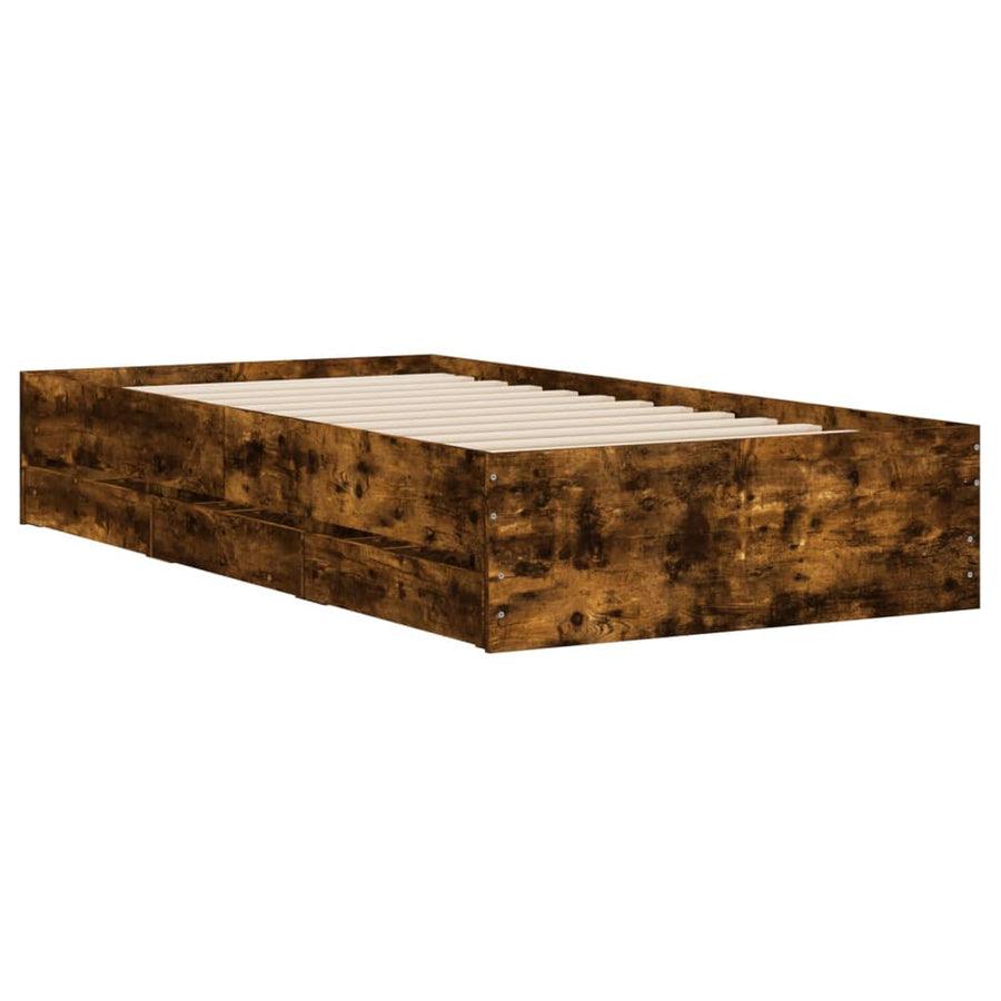 Bedframe met lades bewerkt hout gerookt eikenkleurig 100x200 cm