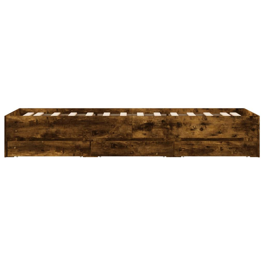 Bedframe met lades bewerkt hout gerookt eikenkleurig 100x200 cm