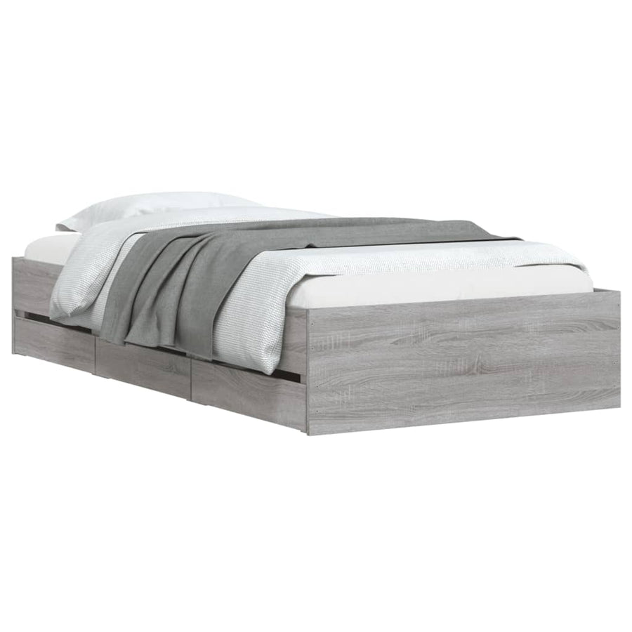 Bedframe met lades bewerkt hout grijs sonoma eiken 100x200 cm
