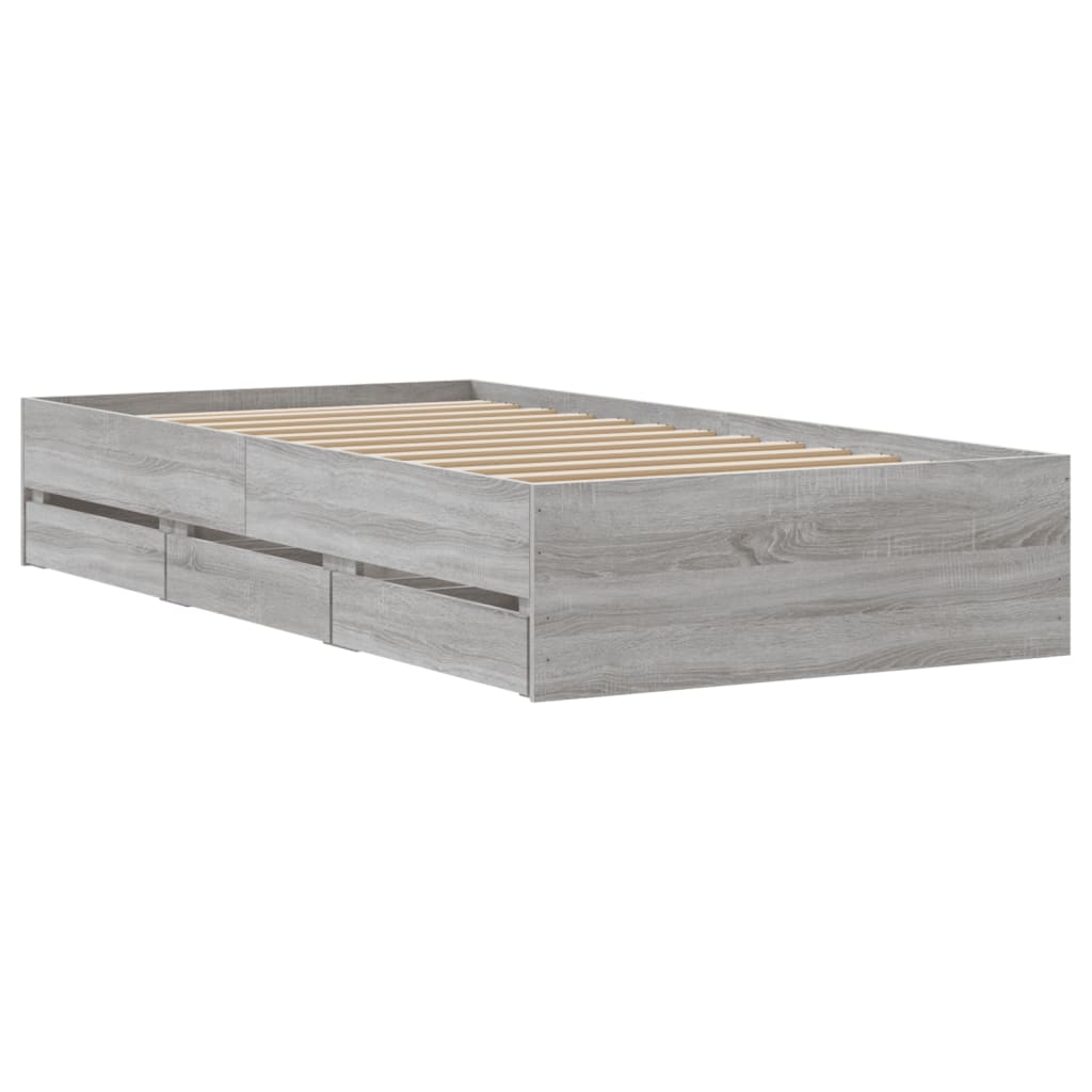 Bedframe met lades bewerkt hout grijs sonoma eiken 100x200 cm