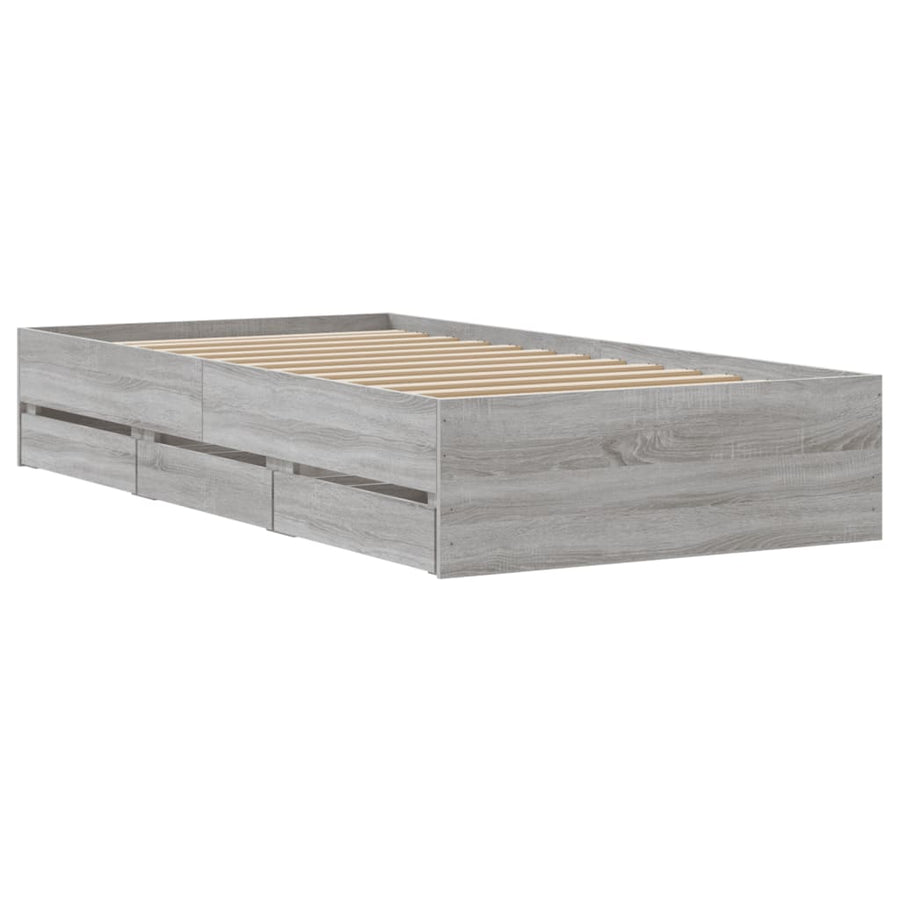 Bedframe met lades bewerkt hout grijs sonoma eiken 100x200 cm