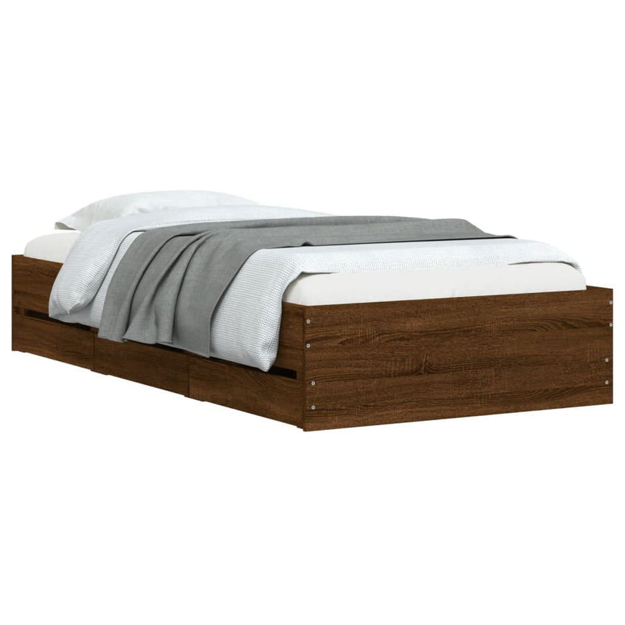 Bedframe met lades bewerkt hout bruineikenkleurig 100x200 cm