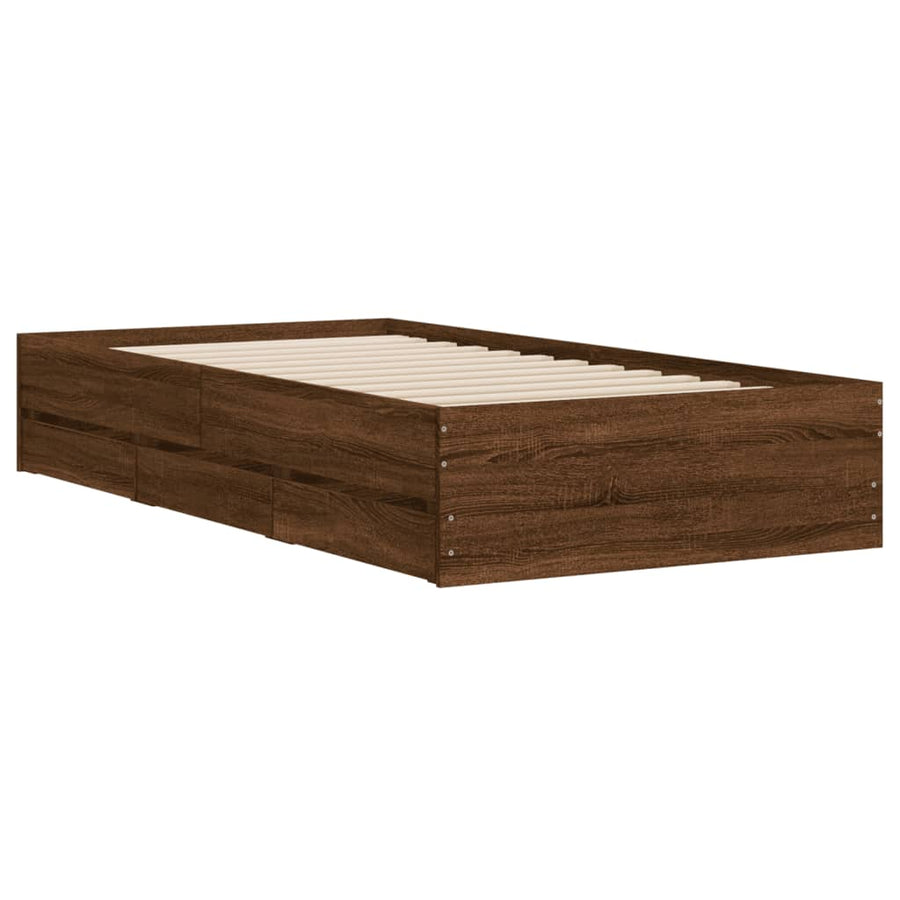 Bedframe met lades bewerkt hout bruineikenkleurig 100x200 cm