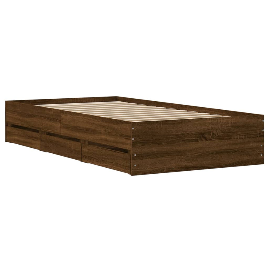 Bedframe met lades bewerkt hout bruineikenkleurig 100x200 cm