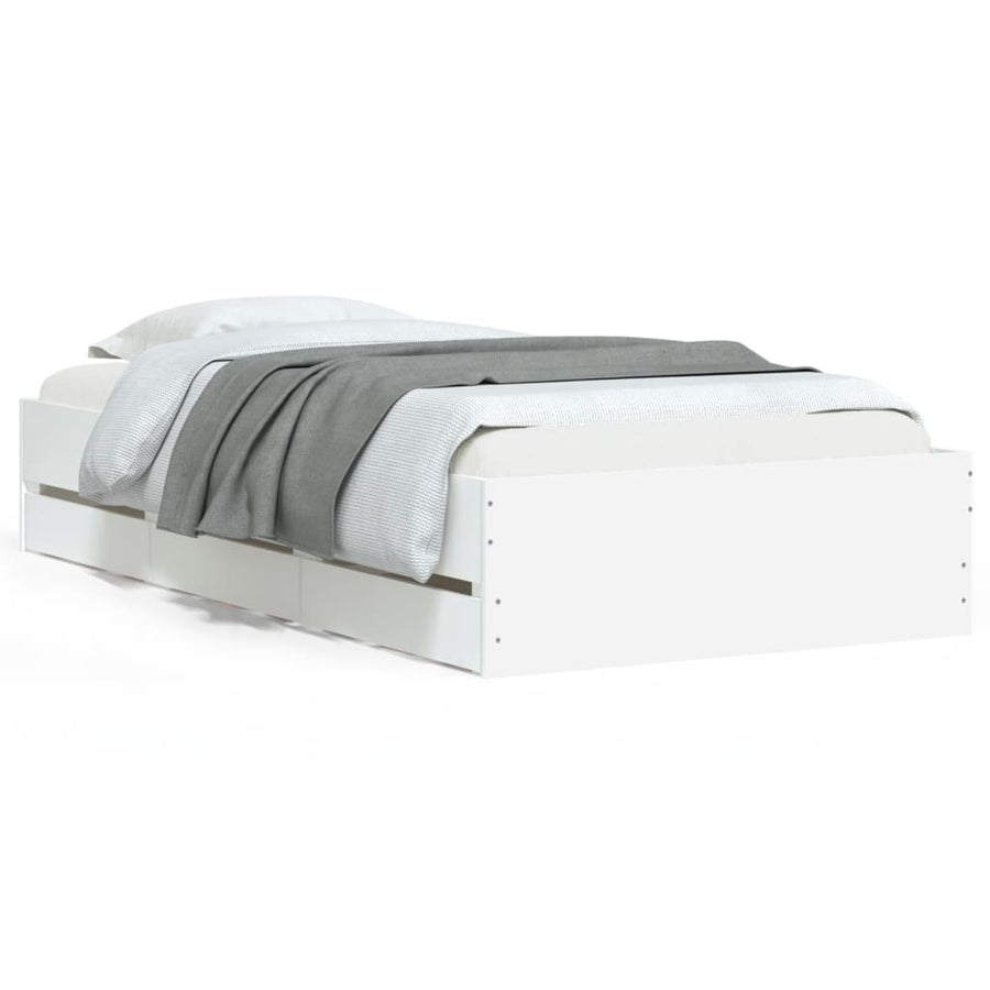 Bedframe met lades bewerkt hout wit 90x200 cm 90 x 200 cm Wit