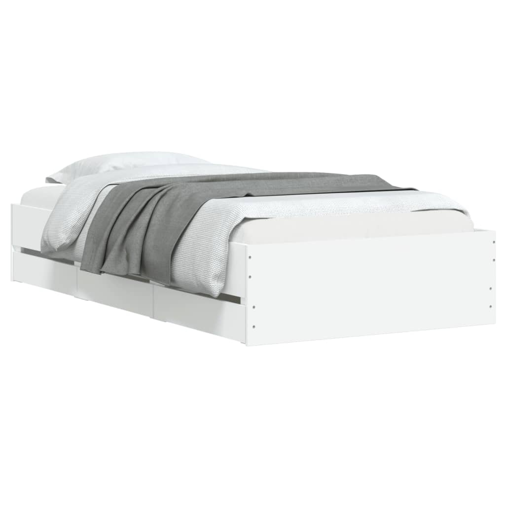 Bedframe met lades bewerkt hout wit 90x200 cm 90 x 200 cm Wit