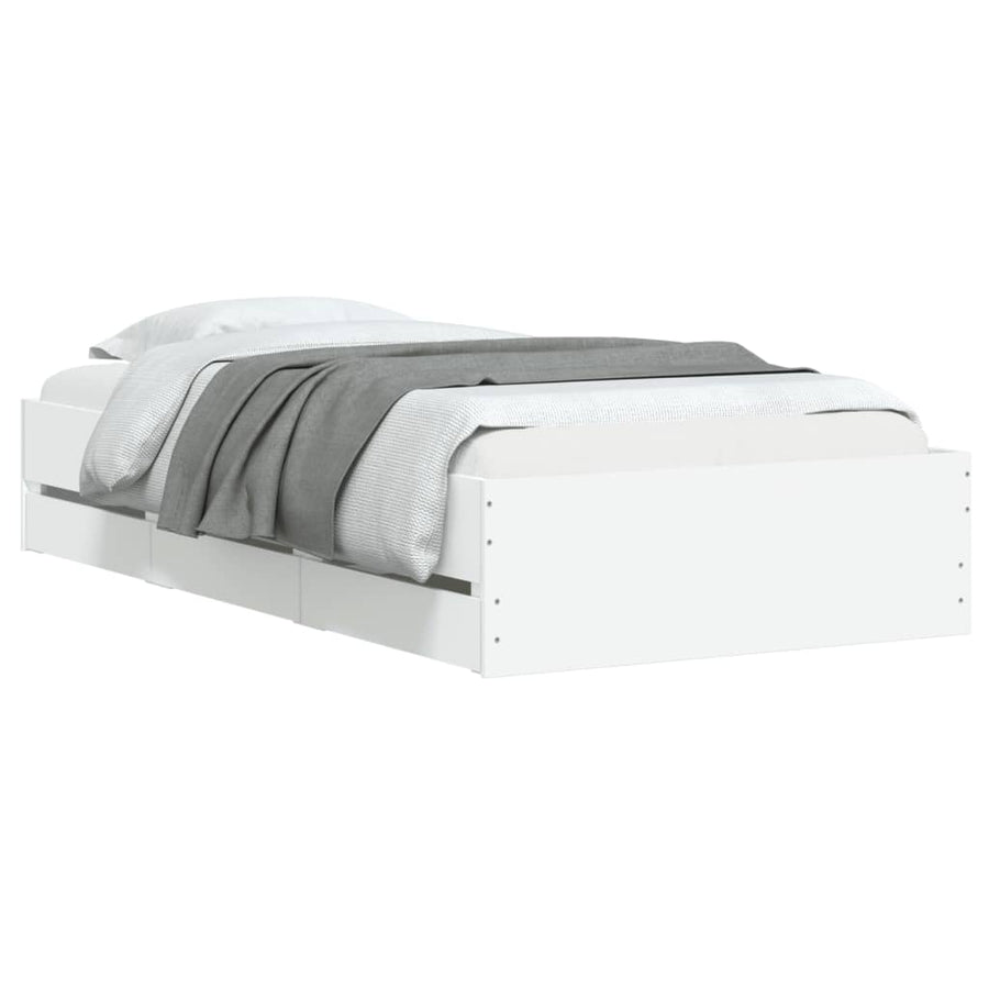 Bedframe met lades bewerkt hout wit 90x200 cm 90 x 200 cm Wit