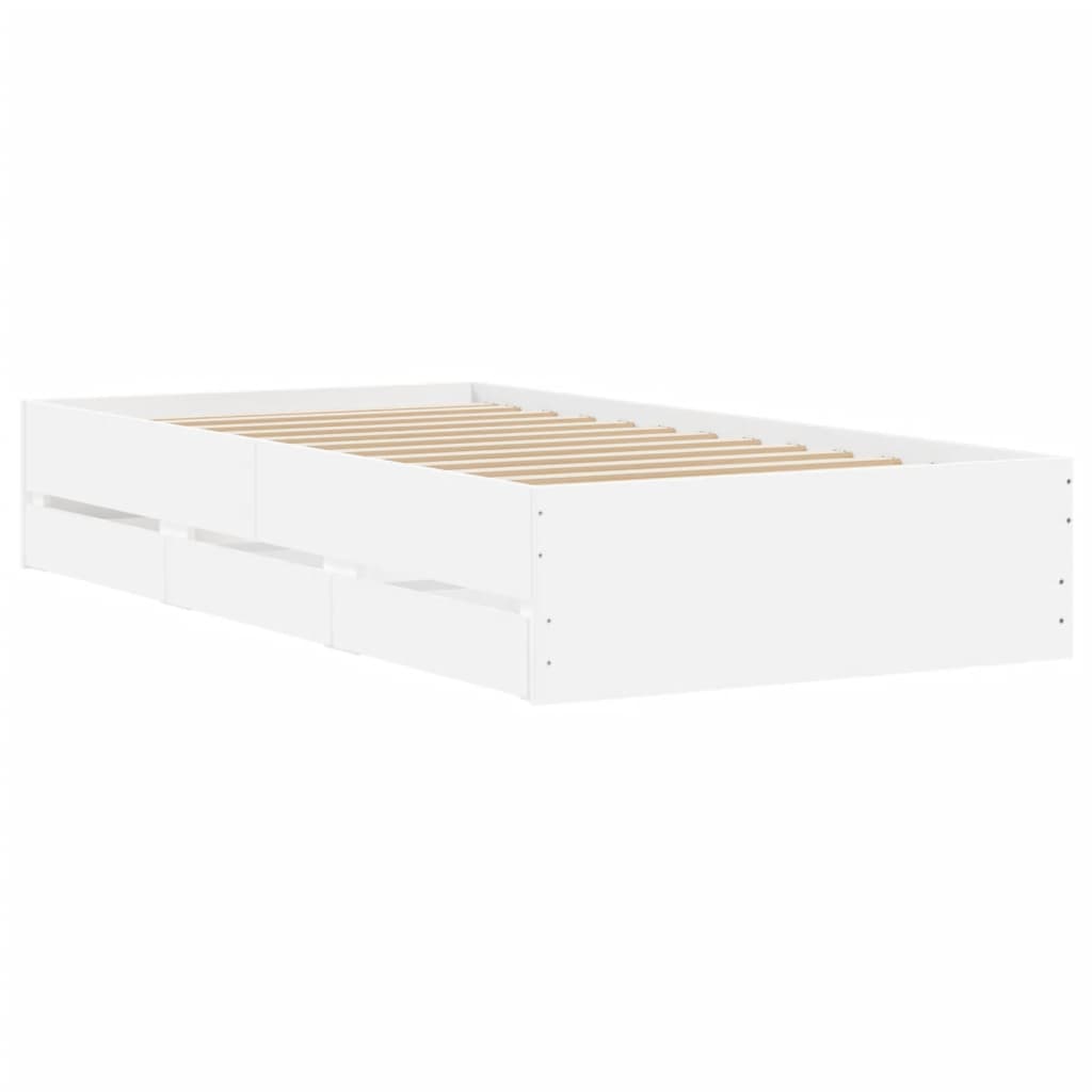 Bedframe met lades bewerkt hout wit 90x200 cm 90 x 200 cm Wit