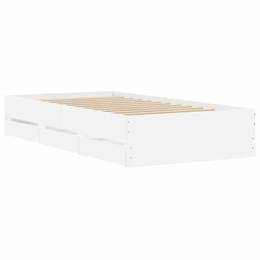 Bedframe met lades bewerkt hout wit 90x200 cm 90 x 200 cm Wit