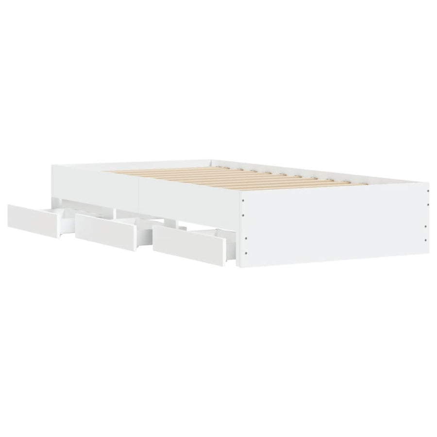Bedframe met lades bewerkt hout wit 90x200 cm 90 x 200 cm Wit