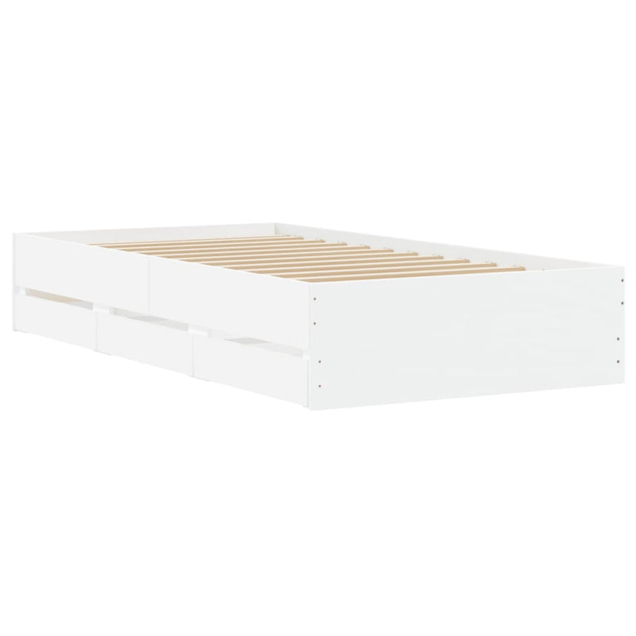 Bedframe met lades bewerkt hout wit 90x200 cm 90 x 200 cm Wit