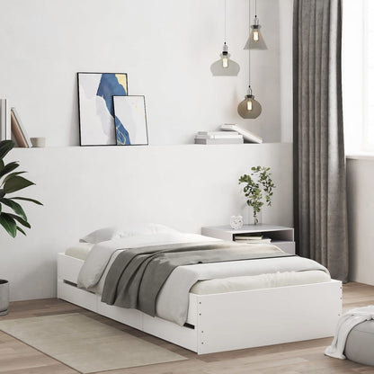 Bedframe met lades bewerkt hout wit 90x200 cm 90 x 200 cm Wit