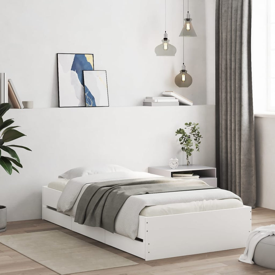 Bedframe met lades bewerkt hout wit 90x200 cm 90 x 200 cm Wit