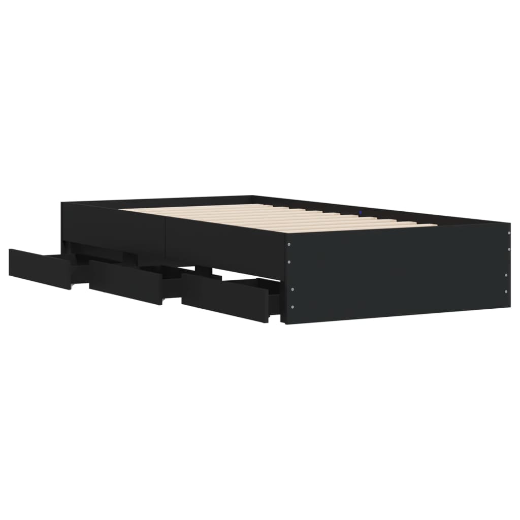 Bedframe met lades bewerkt hout zwart 90x200 cm 90 x 200 cm Zwart