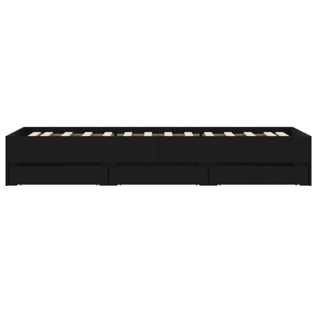 Bedframe met lades bewerkt hout zwart 90x200 cm 90 x 200 cm Zwart
