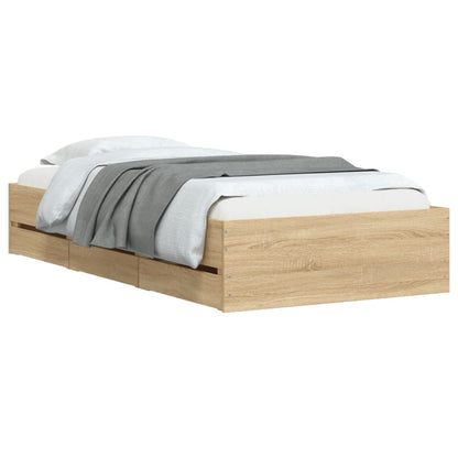 Bedframe met lades bewerkt hout sonoma eikenkleurig 90x200 cm 90 x 200 cm Sonoma eiken