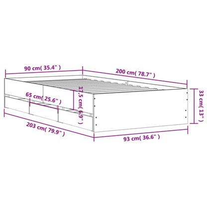 Bedframe met lades bewerkt hout sonoma eikenkleurig 90x200 cm 90 x 200 cm Sonoma eiken