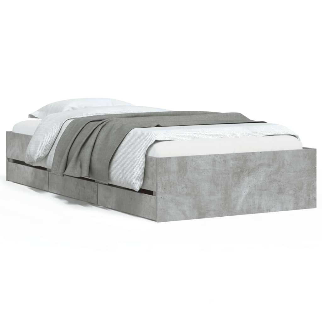 Bedframe met lades bewerkt hout betongrijs 90x200 cm 90 x 200 cm Betongrijs