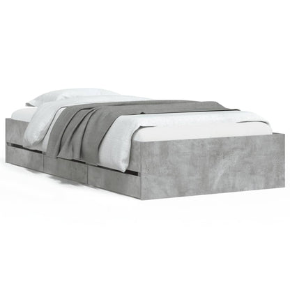 Bedframe met lades bewerkt hout betongrijs 90x200 cm 90 x 200 cm Betongrijs