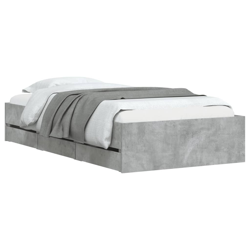 Bedframe met lades bewerkt hout betongrijs 90x200 cm 90 x 200 cm Betongrijs