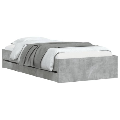 Bedframe met lades bewerkt hout betongrijs 90x200 cm 90 x 200 cm Betongrijs