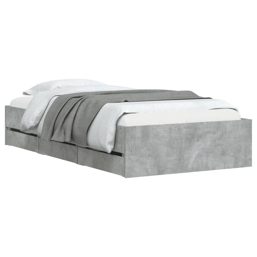 Bedframe met lades bewerkt hout betongrijs 90x200 cm 90 x 200 cm Betongrijs
