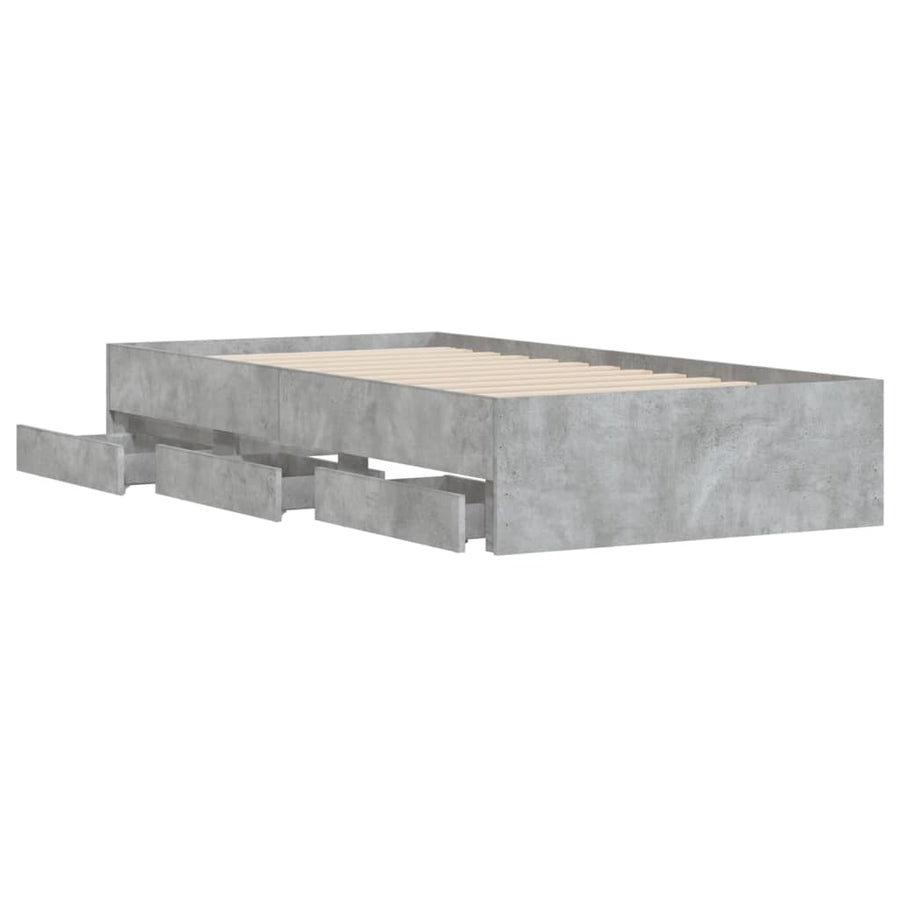 Bedframe met lades bewerkt hout betongrijs 90x200 cm 90 x 200 cm Betongrijs