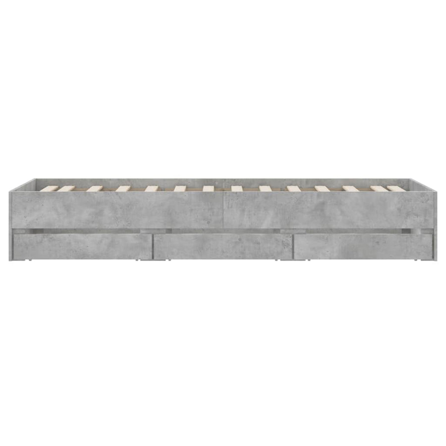 Bedframe met lades bewerkt hout betongrijs 90x200 cm 90 x 200 cm Betongrijs