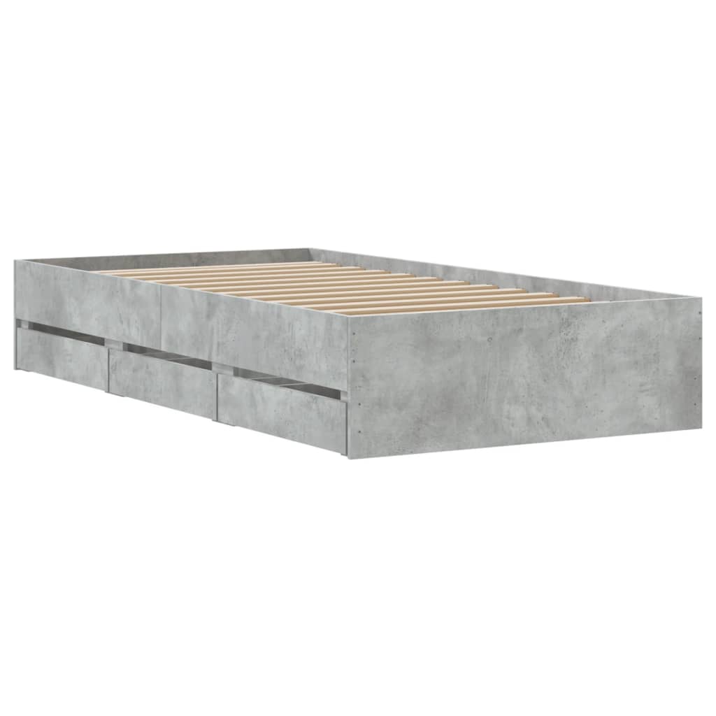 Bedframe met lades bewerkt hout betongrijs 90x200 cm 90 x 200 cm Betongrijs