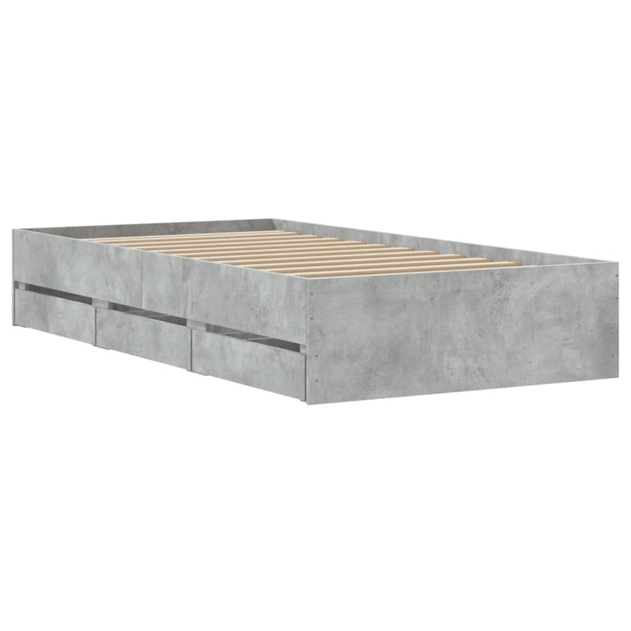 Bedframe met lades bewerkt hout betongrijs 90x200 cm 90 x 200 cm Betongrijs