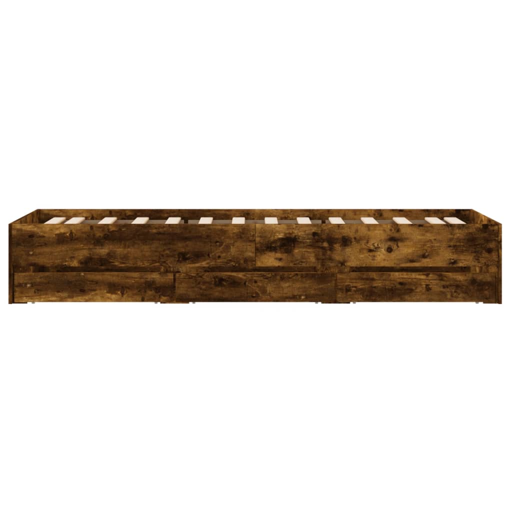 Bedframe met lades bewerkt hout gerookt eikenkleurig 90x200 cm 90 x 200 cm Gerookt eiken
