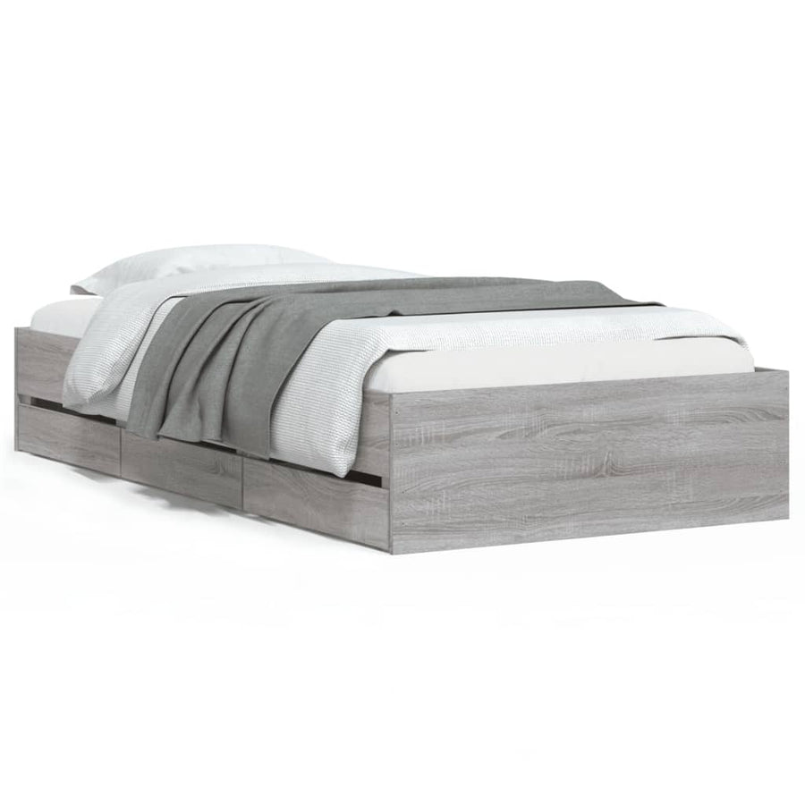Bedframe met lades bewerkt hout grijs sonoma eiken 90x200 cm 90 x 200 cm Grijs sonoma